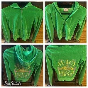Juicy Couture Vintage Sz S Green Terry Cloth Hoodie w Gold & Crystal Design